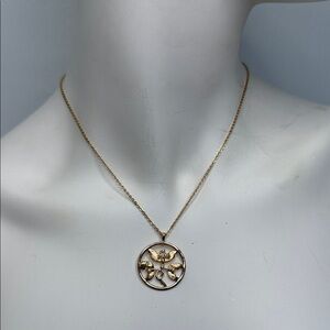 Vintage Avon Whispering Leaves Tiny Pearls Gold Tone Pendant Necklace